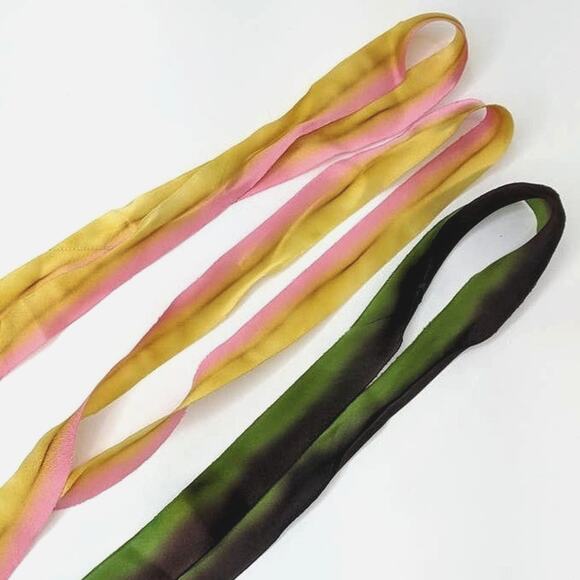 Hand Dyed Silk Ribbons Lot of 3 Artisan Made Ombre Pattern Yellow Pink Green NEW - Picture 6 of 7
